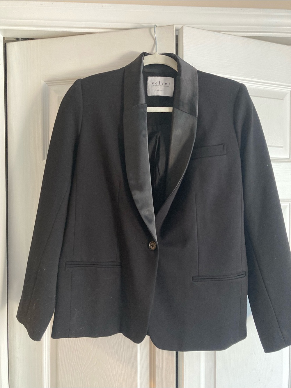 Velvet by Graham & Spencer Black Velvet Tuxedo Blazer with Satin Lapel